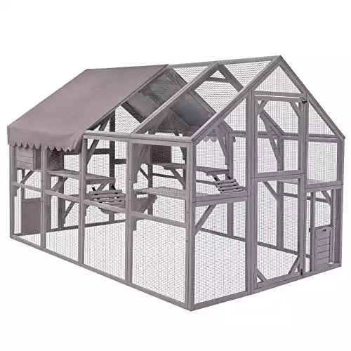 56ft² outdoor Cat Enclosure with Bridges, Walks, Houses & Roof Cover