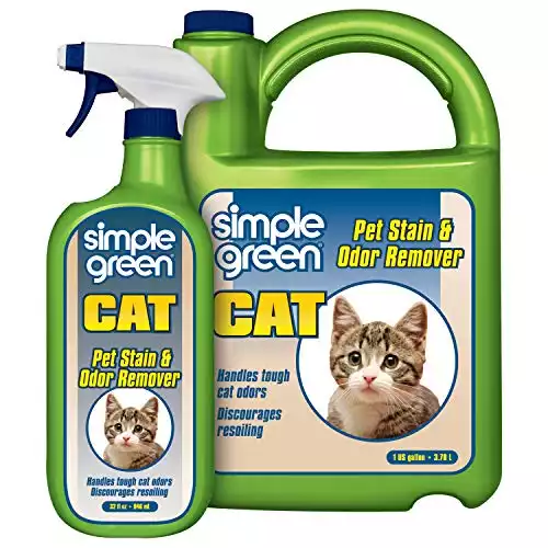 Simple Green Cat Stain & Odor Remover - Enzyme Cleaner for Cat Urine, Feces, Blood, Vomit (32 oz Sprayer & 1 gallon Refill)